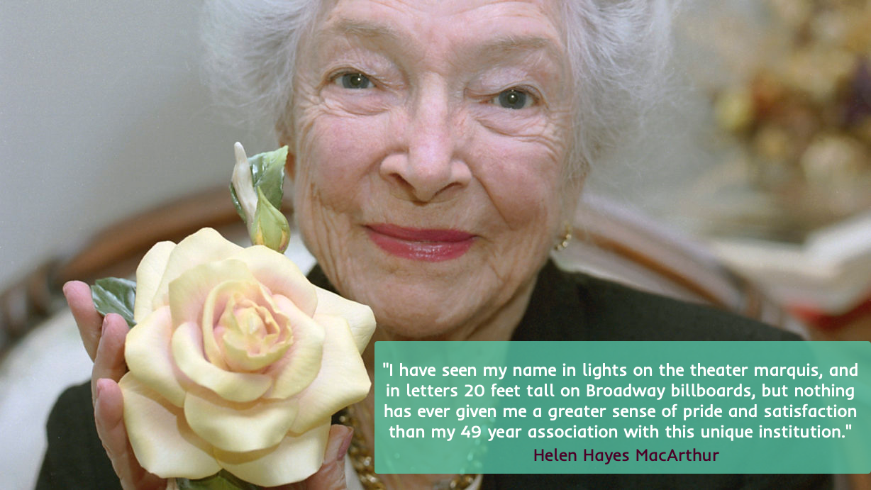 Helen Hayes with Rose and Quote